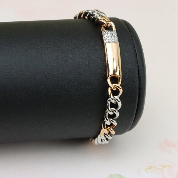 "Rose Gold & Silver Chain Bracelet with Crystal Accent Bar, XPBL0836 - Picture 8 of 13